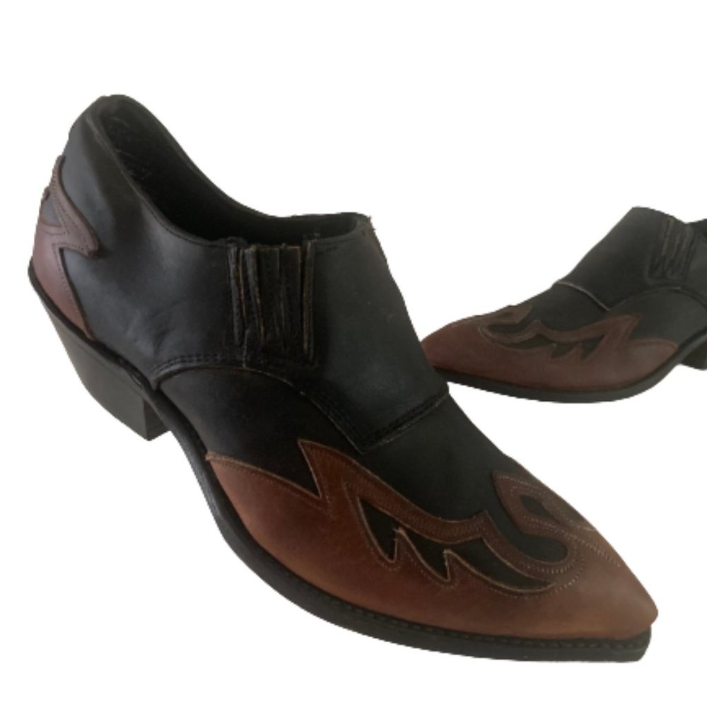 CODE WEST Vintage 80's Ankle Booties Slip On Black Brown Leather Women's Size 8